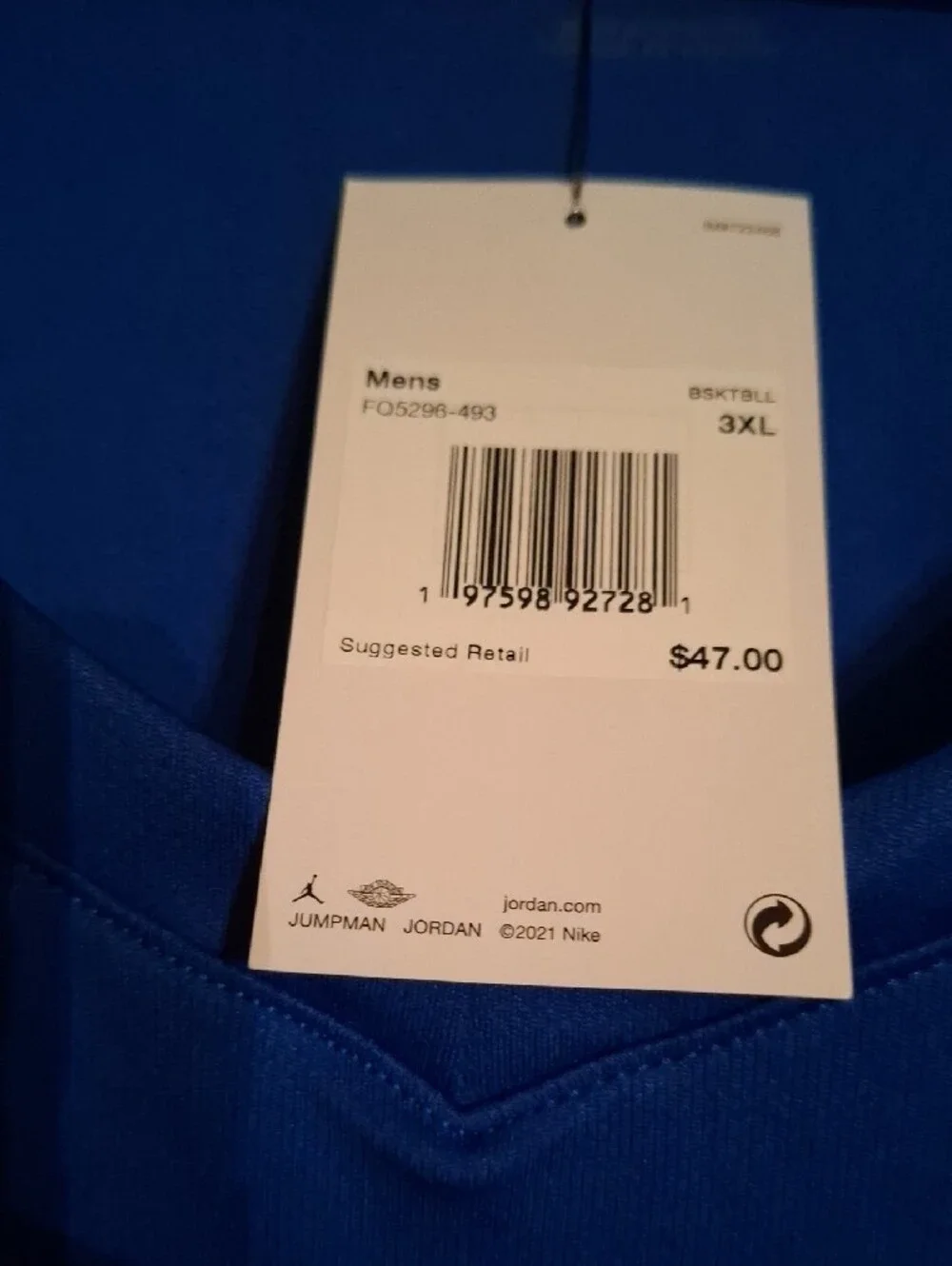 Jordan Men's/Unisex Bold Blue Performance Tank with White Accents